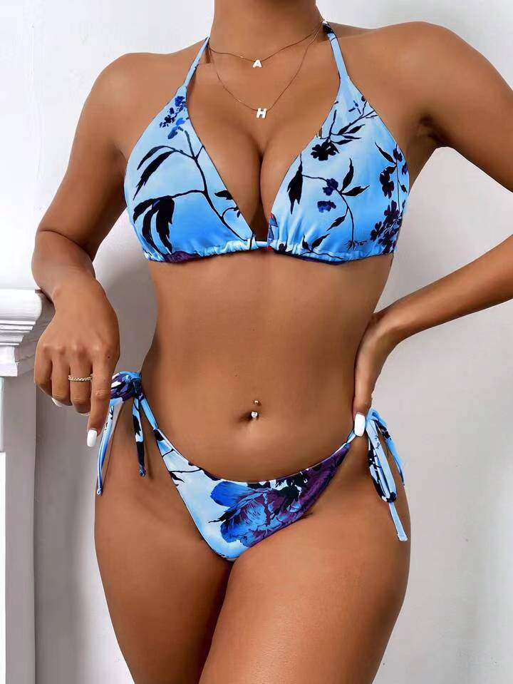 Sexy Bikini Set Triangle Halter Tie Strap Bikini & Long Sleeve Cover Up